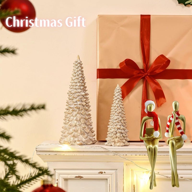 Prettidecor Christmas Gold Home Decor Thinker Statue Accents, 2025 Xmas Thinker Sculptures Office Decor Modern Abstract Decoration on Shelf Table Desk for Living Room Office Bedroom Comes with Christmas Hats - Image 4